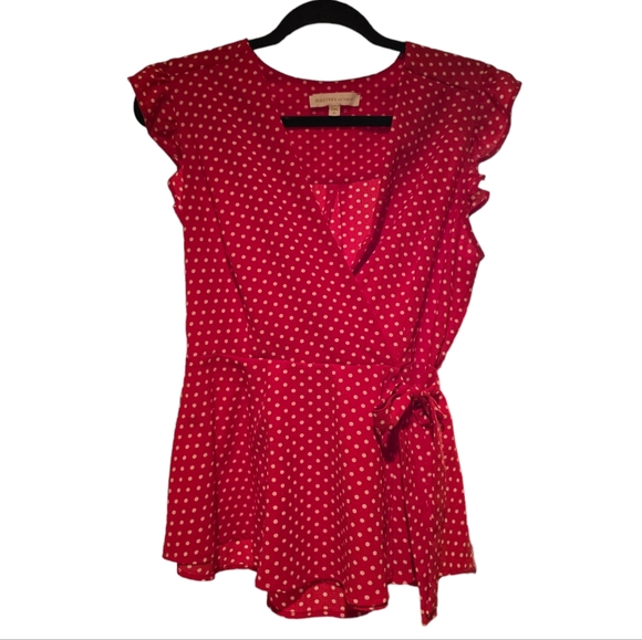 Monteau Faux Wrap Peplum Top. Red w/White polka dots Excellent Condition Size XL - Picture 1 of 6